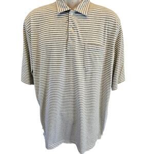 Polo Golf grey white striped pima cotton soft polo casual comfort everyday L